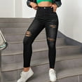 thumbnail image 5 of adviicd Jeans for Women Trendy Stretch Women's Essentials Ripped Mid Rise Destroyed Skinny Jeans Black,S, 5 of 5