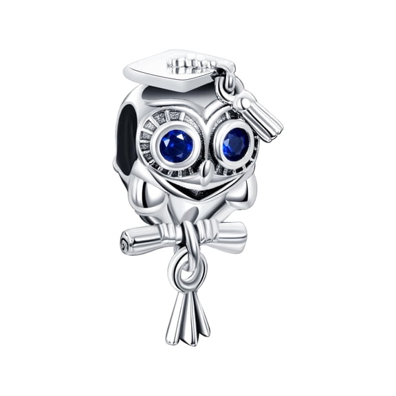 NINGAN 925 Sterling Silver Charm for Bracelets Owl Graduation Ceremony Pendant Charm Women Bracelet Charm