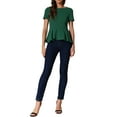 thumbnail image 2 of INSPIRE CHIC Women's Peplum Top Short Sleeve Round Neck Stretch Classic Blouse L Green, 2 of 6