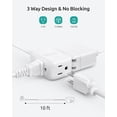 thumbnail image 4 of Extension Cord Flat Wall Plug 10ft, ETL Listed Indoor 3 Prong Long Cord Extension, 900J Surge Protector, 13A/1625W, Ultra-Thin Low Profile Right Angle Flat Plug, Behind Bed Couch Dresser, White, 4 of 17