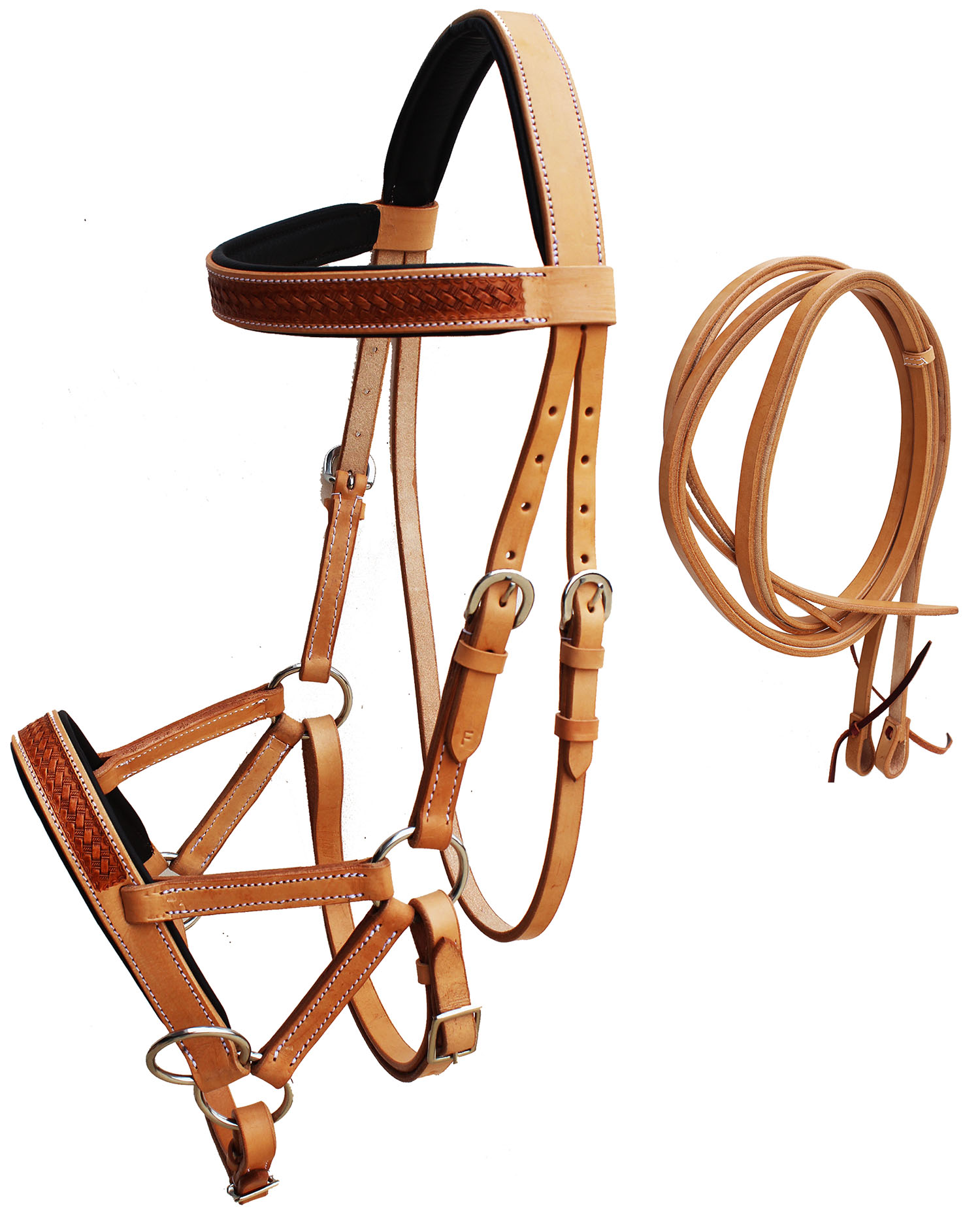Horse Western English Leather Bitless Sidepull Bridle w/ Split Reins