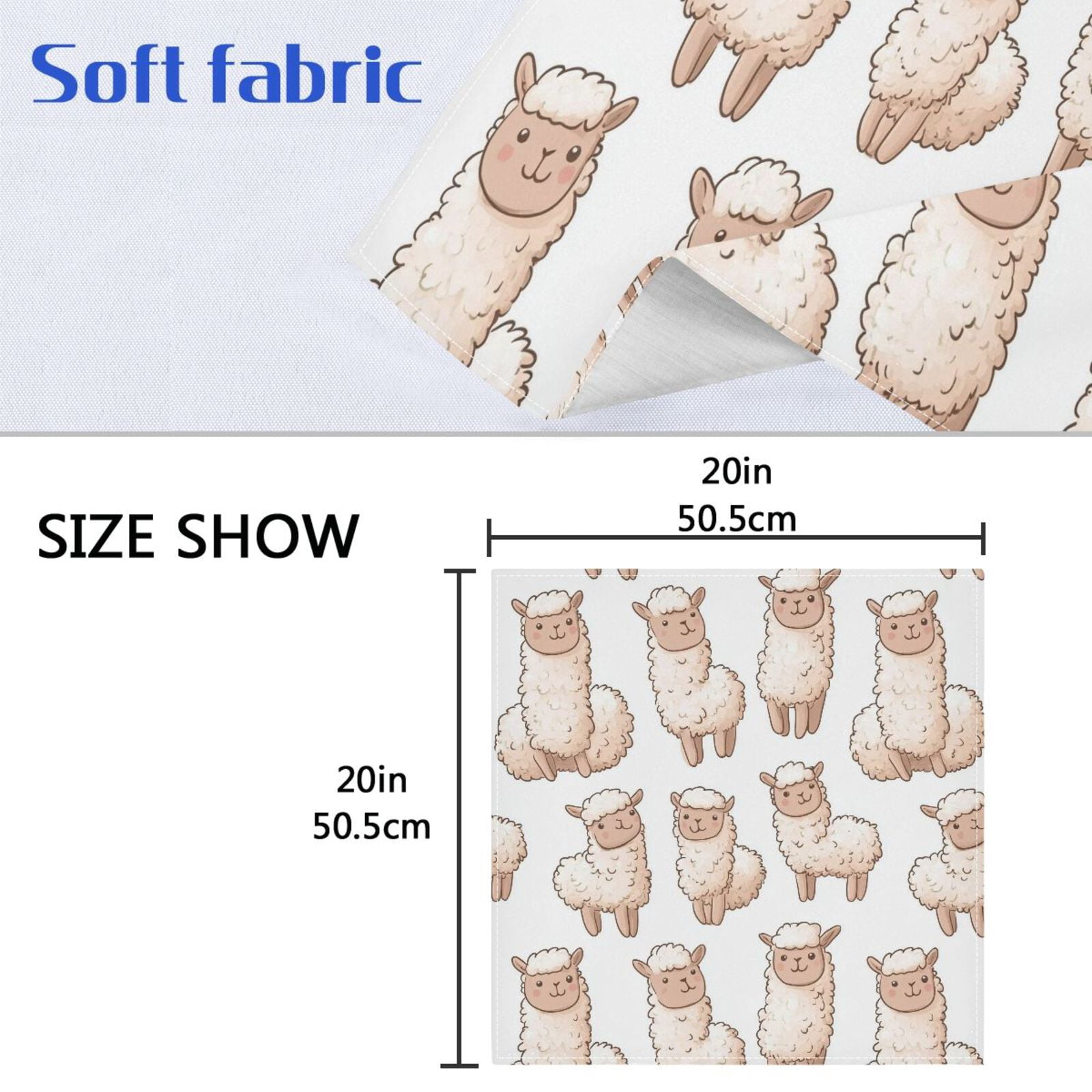 JSTEL Cute Llama Sheep Cloth Napkins Set of 6, 20x20 Inch Washable and Reusable Napkin for Decoupage Dinner Party Everyday Use