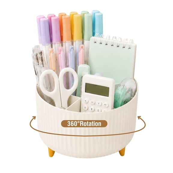 SUSWIM 5-Compartment Desktop Organizer & Holder with Rotating Organizers, Beige