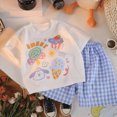 thumbnail image 2 of KPOPLK Baby Girls Toddler Clothes 2Pcs Summer Bow Embroidery Short Sleeve T-Shirt Tee Clothing Elastic Waist Shorts Set with Pockets(3-4 Years,Blue), 2 of 6