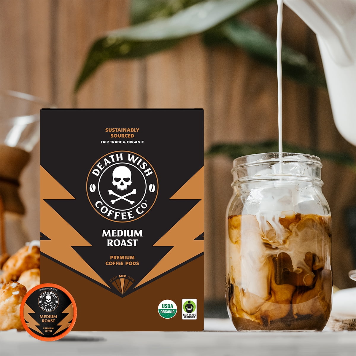 (4 pack) Death Wish Coffee, Organic and Fair Trade, Medium Roast, Single-Serve Coffee Pods, 18 Count
