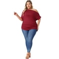 thumbnail image 3 of DARING DIVA Women's Plus Tops One Shoulder Ruched Basic Blouses 3X Burgundy, 3 of 6