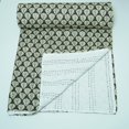 thumbnail image 3 of Handmade Black Beige Leaf Block Print Kantha Quilt, Cotton Bedspread from Jaipur, Soft Lightweight Bed Quilt for Modern Home Decor, 3 of 9