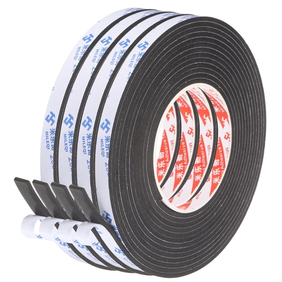 Uxcell 4Roll Sponge Rubber Foam Tape, 3/8" W x 1/8" t x 16.4ft l Self-Adhesive Foam Insulation Tape Weather Stripping for Window Door Soundproofing Weatherstrip AC Seal Strip, Black