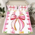 thumbnail image 2 of YST Cartoon Bow Knot Queen Size Sheet Sets 4pcs, Simple Bows Ribbon Bed Sheets Set For Bedroom, Kawaii Stripe Printed Kids Girls Soft Bed Set, White Pink Colorful Bedroom Decor Bedding Set, 2 of 6