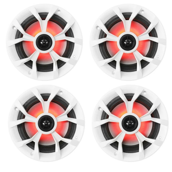(4) Rockville RKL65MBW 6.5" 700w Marine Boat Speakers w/LED Black/White Grilles
