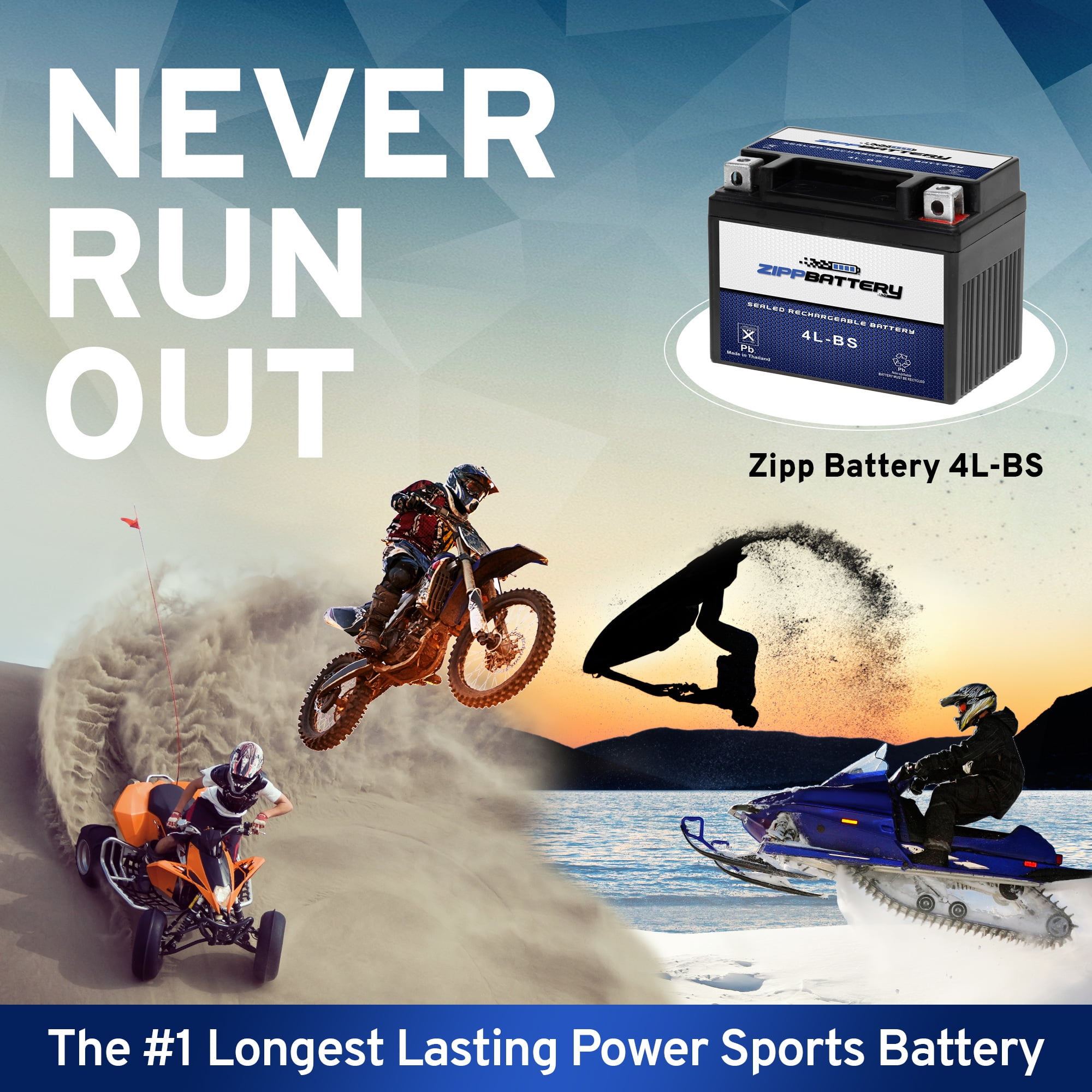 Zipp Battery YTX4L-BS (4L-BS 12 Volt,3 Ah, 50 CCA) Sealed AGM 12V (12 Volt) 50cca  Battery