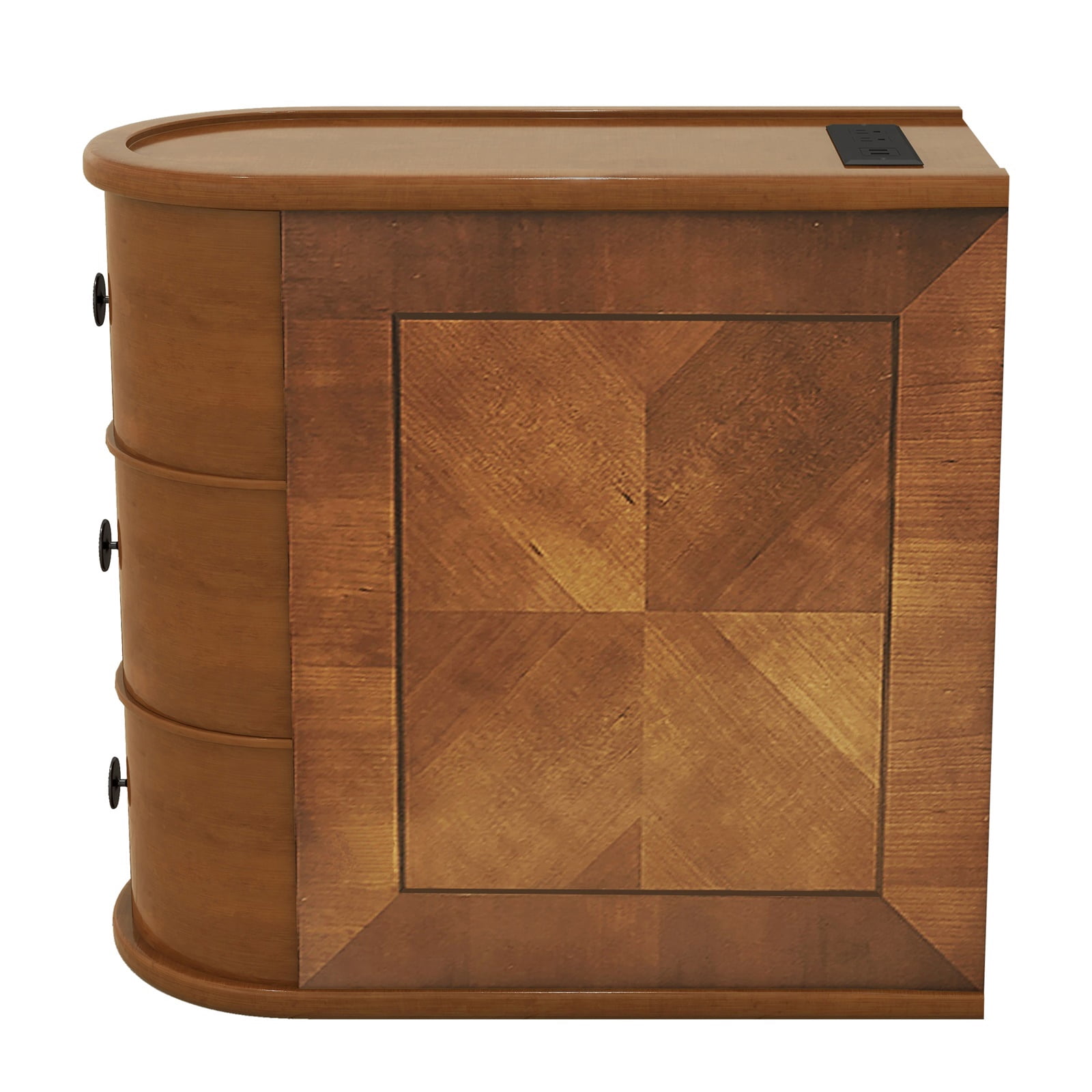 Hommoo Vintage Wood End Table with Charging Station, 3 Drawers Sofa Side Table Nightstand for Bedroom, Living Room, Closet, Walnut