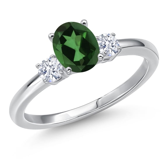 Gem Stone King 14K White Gold Emerald Envy Mystic Topaz and White Zirconia Engagement Ring for Women | 1.02 Cttw | Oval 7X5MM | Gemstone November Birthstone | Size 6