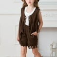 thumbnail image 2 of ZACPNCV Girls 2 Piece Outfits Fall Fringe Suede Vest and Shorts Set Tassel Sleeveless Jackets with High Waist Shorts Coffee 9-10 Years, 2 of 9
