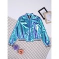 thumbnail image 2 of Sholeno Kids Girls Shiny Metallic Long Sleeve Bomber Jacket Coat Hip Hop Dance Top Motorcycle Colorful 12, 2 of 9
