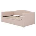 thumbnail image 5 of BEBPILOO Twin Size Daybed with Extended Pop Up Trundle, Upholstered Sofa Bed Daybed, Space-Saving Twin to King Design, Perfect for Guest Room, Velvet, Pink, 5 of 12