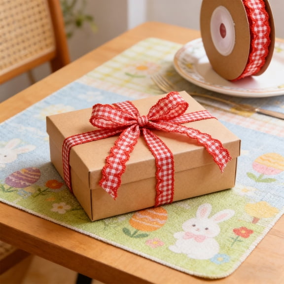 5 Yards Gingham Plaid Ribbon Checked Wavy Edge Ribbon Polyester Woven Plaid Edging for Hair Accessories Flower Gift Wrapping Bouquet Clothes Decoration