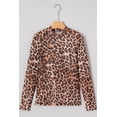 thumbnail image 3 of Women's Brown Leopard Print Mock Neck Long Sleeve Mesh Top – Casual Daily Wear for Fall Layering, XL, 3 of 10