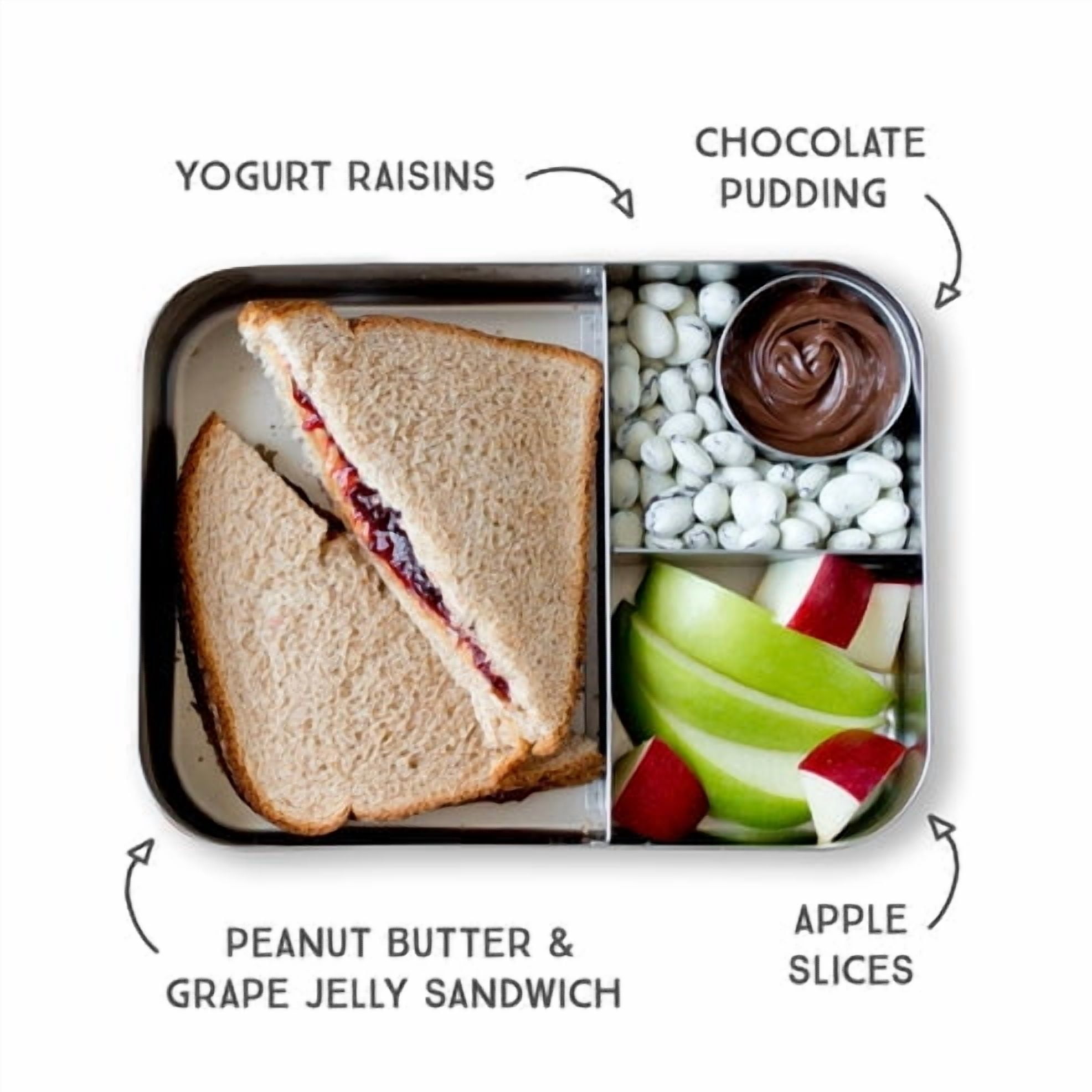 LunchBots Large Trio Stainless Steel Lunch Container -Three Section Design for Sandwich and Two Sides - Metal Bento Lunch Box - Eco-Friendly - Stainless Lid - Stainless Steel