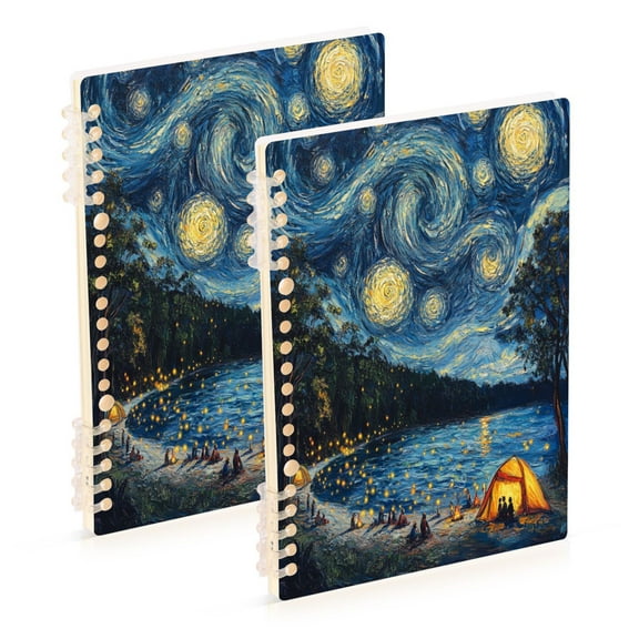 WOBOGO Beautiful Night Camping Notebook College Horizontal Grid Paper Ink Spill Resistant Water Resistant Cover 8.3x5.7x0.4in
