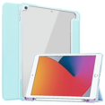thumbnail image 1 of Funda de cuero con tapa trasera de acrílico transparente y TPU para iPad 10.2, con tapa horizontal, soporte plegable triple, portalápices y función de suspensión/activación (azul), 1 of 5