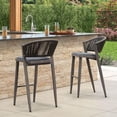 thumbnail image 1 of PURPLE LEAF Outdoor Bar Stool Set of 2, Wood-Grain Aluminum Rattan Wicker Bar Chairs with Backrest and Cushion, All-Weather for Kitchen, Patio, Pool, 1 of 11