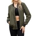 thumbnail image 4 of Nlife Women Contrast Color Stand Collar Zip Up Long Sleeve Bomber Jacket, 4 of 7