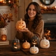 thumbnail image 5 of Handcrafted Light Up Jack-O'-Lantern Halloween Decor, Pumpkin Centerpiece with String Lights for Dining Table, Mantel & Spooky Fall Home Display, 5 of 8