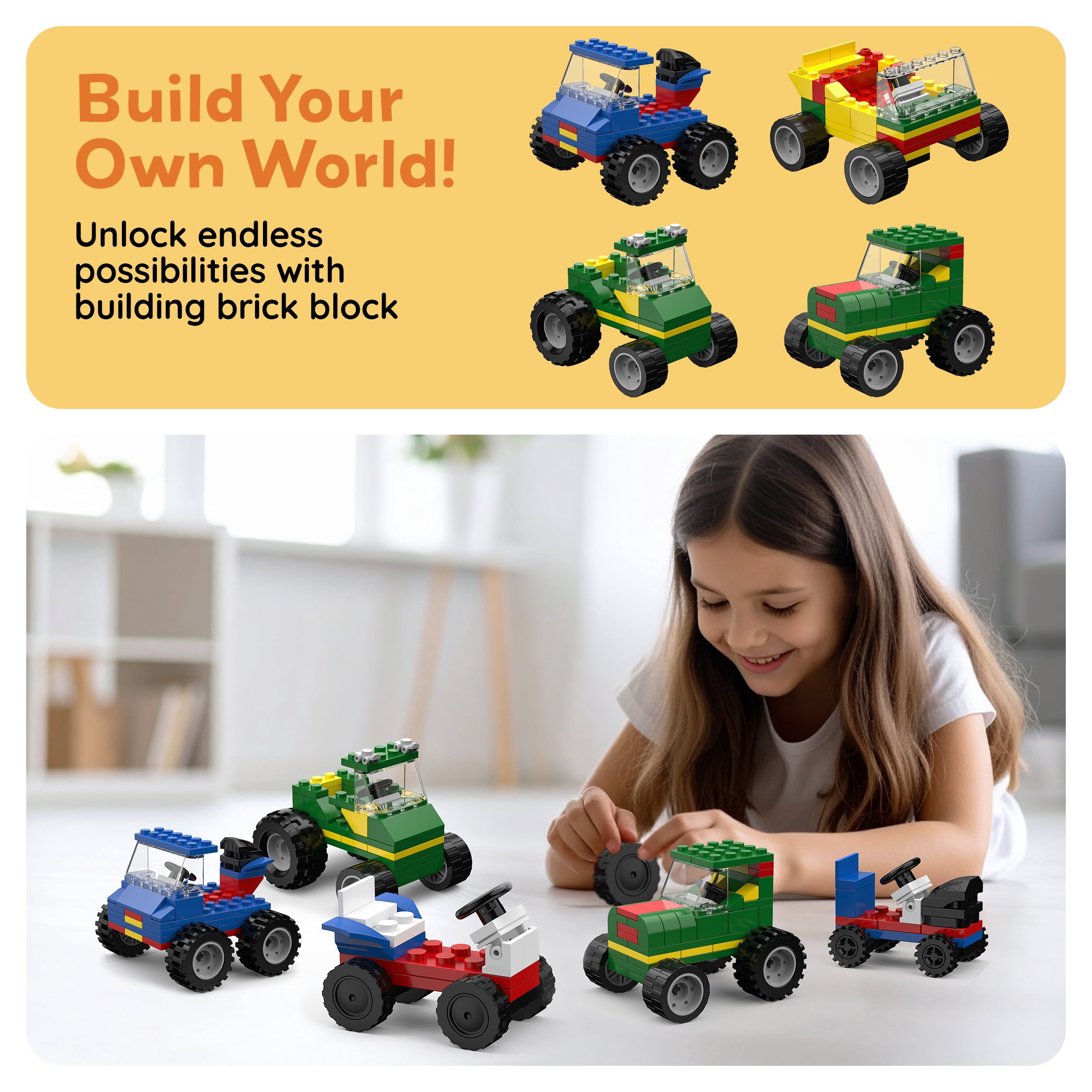 PicassoTiles 320-Piece Car Building Brick Block Set, Creative Vehicle Construction Toy for Kids, STEM Learning & Imaginative Play