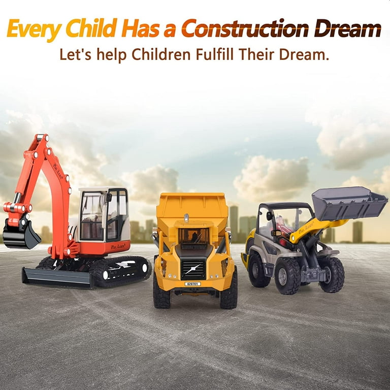 Construction Toys, Zinc Aloy Construction Site Play Set 3Pcs, Forklift,  Excavator, Loading and Unloading Truck, Car Toys, Birthday Gift for 3, 4,  5