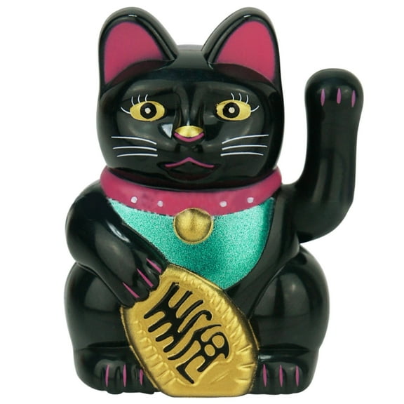 Black Lucky Cat Figurine, 6 in Plastic Maneki Neko, Cat Statues Home Decor, Wealth and Prosperity Symbol, Ideal Cat Decorations for Special Occasions