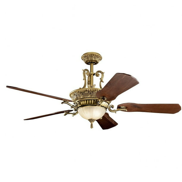 60 Inch Ceiling Fan With Light Kit 5 Blade In Classic Style Burnished Antique Brass Finish Walnut Umber Etched Com - Antique Brass Ceiling Fans With Light And Remote