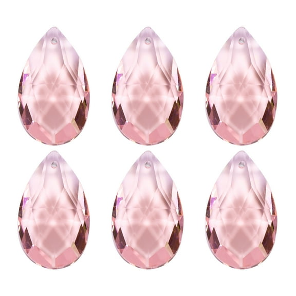 Uxcell K9 Crystal Pendants Teardrop Beads, 6 Pack 38mm Chandelier Prisms Parts Hanging Beads DIY Lamp Pink