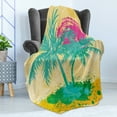 thumbnail image 4 of Vintage Beach Soft Flannel Fleece Throw Blanket, Grunge Illustration of Palm Trees Hot Sun Vibrant Tones, Cozy Plush for Indoor and Outdoor Use, 60" x 80", Pink Pastel Yellow, by Ambesonne, 4 of 5