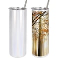 thumbnail image 4 of Autumn 20 Oz Skinny Tumbler, Bare Tree Branches with Tangerine Tones Fall Leaves, Leak-Proof Straw Lid and Brush Vacuum Insulated for Outdoor Use, Taupe Orange, 4 of 6