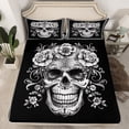 thumbnail image 2 of Homewish Gothic Skeleton Ekull Twin Sheet Sets,Retro Flower Floral Twin Fitted Sheet,Victorian Print Flat Sheet For Kids,Super Cozy Room Decor,3-Piece, 2 of 7