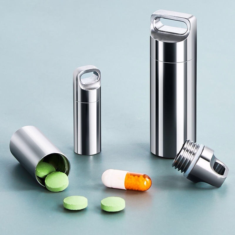 Mini Stainless Steel Sealed Capsule Waterproof Pill Box Camping Firstaid PenXKD 