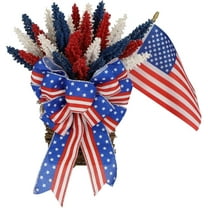 July 4th Patriotic Wreath Basket Front Door Wreath Red White Blue Decorations with Flag Independence Day Wreath for Memorial Farmhouse Home Wall