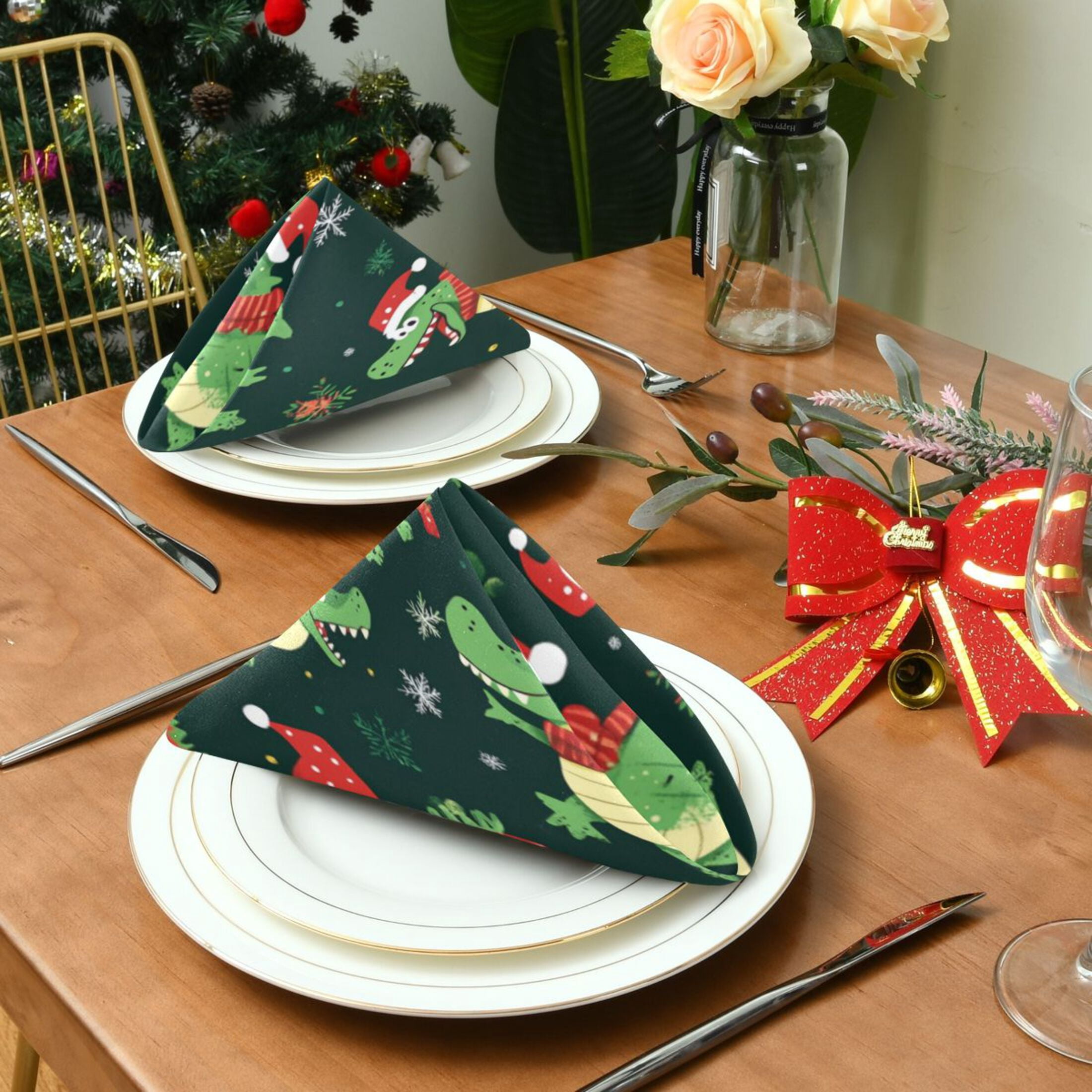 Napkin Satin Napkin 20*20Inchx6 Kitchen Towel Dinner Plate Towel Decorative Towel Napkin Tea Towel Suitable For Kitchen Table Christmas Cartoon Crocodile