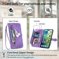 thumbnail image 2 of ELEHOLD for Samsung Galaxy S21 FE, Samsung Galaxy S21 FE Wallet Case for Women Men, Durable Embossed PU Leather Magnetic Flip Zipper Card Holder Phone Case with Wristlet Strap, Purple, 2 of 5