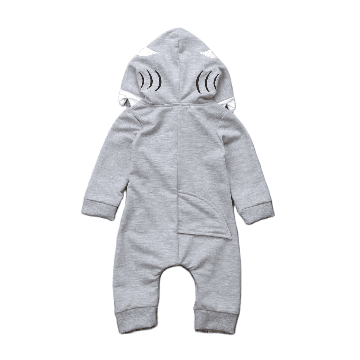 Barboteuse Bébé Manches Longues Capuche Motif Requin - Fermeture éclair, Poche Kangourou - Tailles 70 à 100 Cm (0-24 Mois)