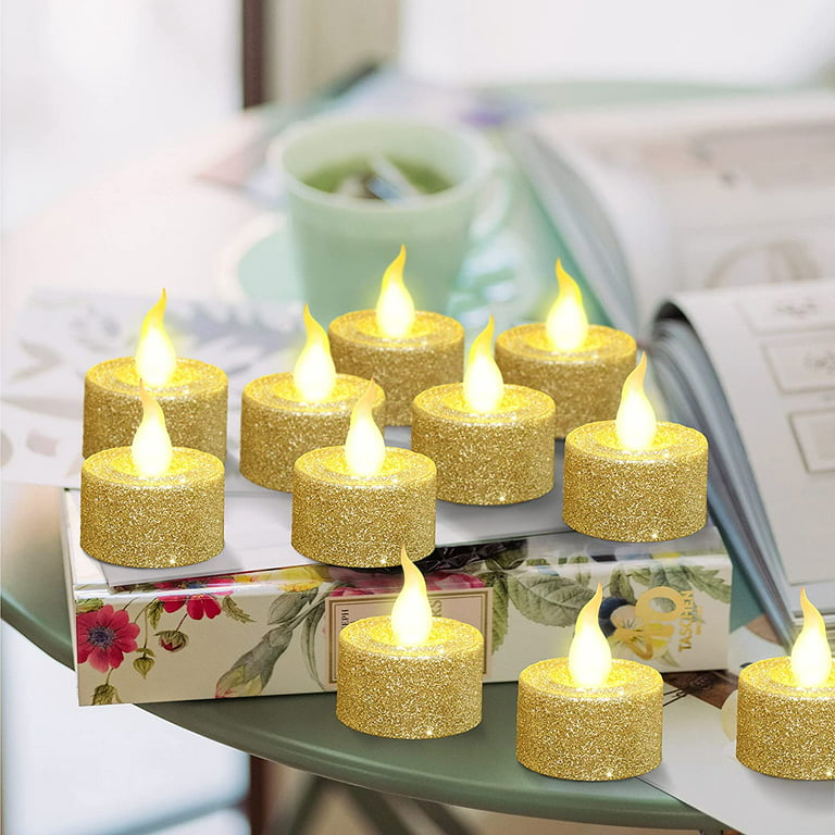 LED Glitter Round Heart Candles Colorful Flameless Tealights Tea