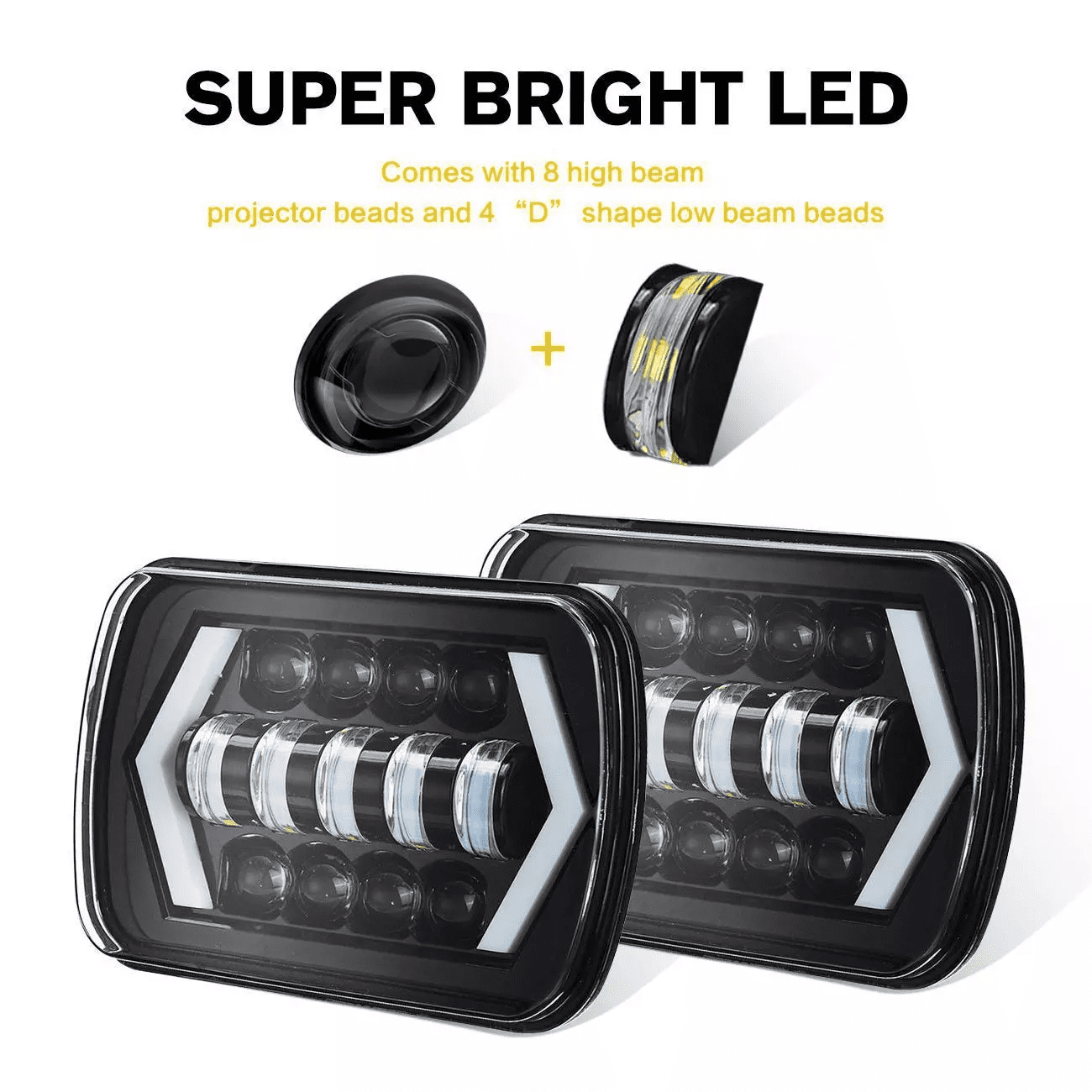 For Ford E-150 E-250 E-350 Econoline 2Pcs 5x7" 7x6" LED High Low Beam Headlights