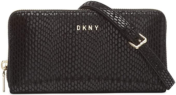 DKNY Sally Leather Zip Around Wallet on a Chain - Black