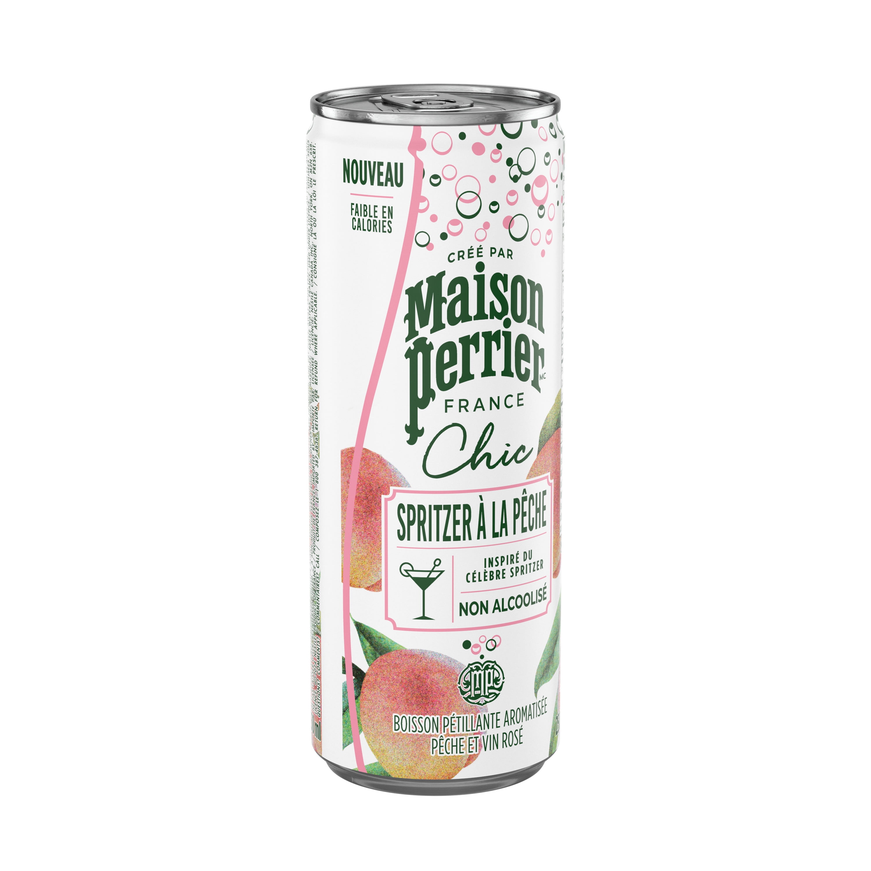Maison Perrier MAISON PERRIER Chic Peach Spritzer, Non-Alcoholic, Peach And Rosé Wine-Flavoured Sparkling Beverage, Low Calorie Mocktail, Ready To Drink, 1 L