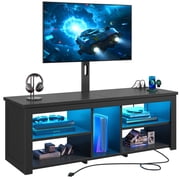 melmine TV Stand with Mount for 55-70 Inch TVs, Entertainment Center with Power Outlet, LED Lights, Swivel Height Adjustable TV Mount, Wood Media Console for Living Room and Bedroom,Black