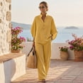 thumbnail image 5 of Linen Sets for Women 3/4 Sleeve Top Wide Leg Pants Set Casual Summer Loungewear Set Beach Outfit, 5 of 8