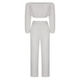 thumbnail image 4 of ShomPort Women’s Two Piece Outfits Long Sleeve off the Shoulder Crop Top Wide Leg Pants Loungewear Set, 4 of 5