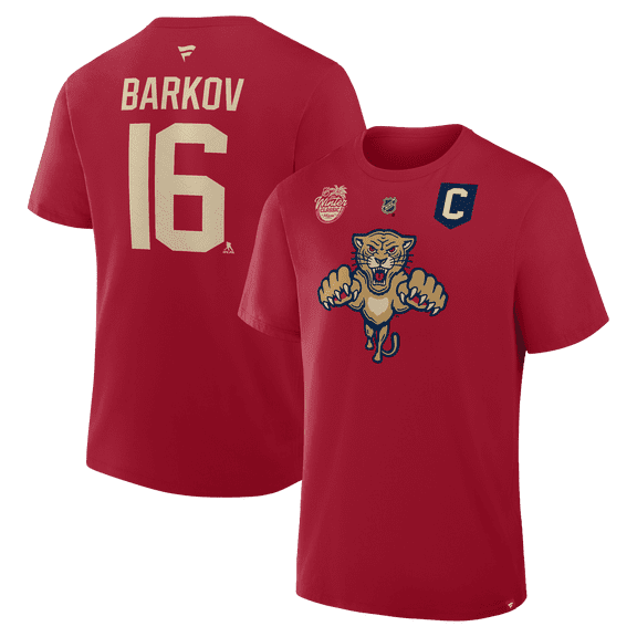 Men's Fanatics Aleksander Barkov Red Florida Panthers 2026 NHL Winter Classic Authentic Stack Name & Number T-Shirt