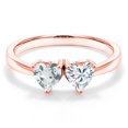 thumbnail image 3 of Gem Stone King 18K Rose Gold Plated Silver Ring Set with Heart Shape Sky Blue Aquamarine and Moissanite Near Colorless (GH, Size 9) (0.92 Cttw, Size 9), 3 of 6
